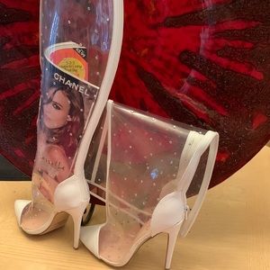 White clear heeled boots